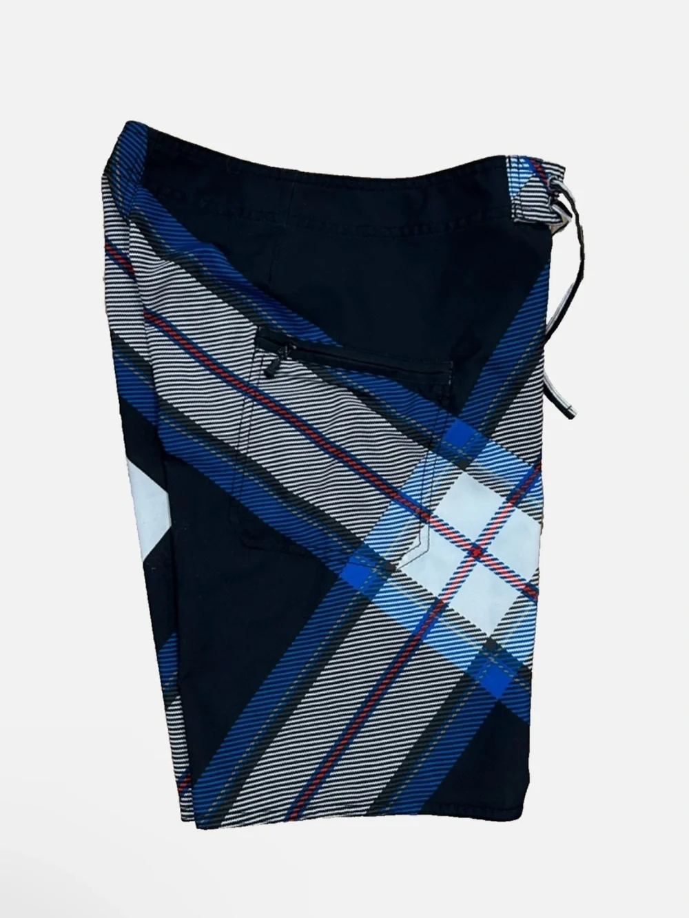 DC Shoes Boys Black, Blue & White Plaid Board Shorts Y2K Rare